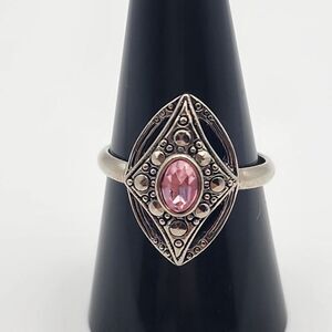 Avon Silver Tone Marcasite & Pink CZ Ring (9.5)